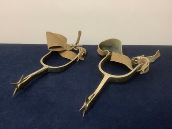 Vintage Brass Riding Spurs W/ Star Shaped Rowels & Leather Straps