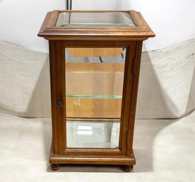 Antique Tabletop Beveled Glass & Wood Curio Display Cabinet
