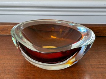 Beautiful 'Cenedese' Signed Murano Glass Bowl With An Amber Tone