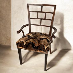 Antique Mahogany Lattice Back Armchair With Upholstered Seat