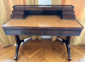 Baker Furniture Vintage Regency Style Writing Desk With Drawers & Leather Top