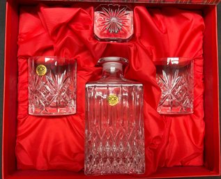 Vintage Red Crystal Rock Crystal Whiskey Decanter Set Italian Made With Box