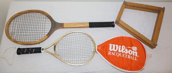 Wooden Kent Inc. Finalist Tennis Racket & Wilson Prestige Racquetball Racket