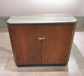 Mid-Century Modern Walnut Two-Door Cabinet With Gray Top