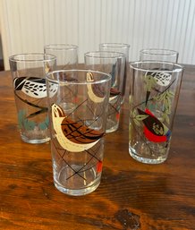Vintage B&W Warbler Bird Glasses, Part Of Charley Harper  Todd Oldham Collection