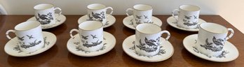 Set Of Eight Royal Worcester Demitasse Cups And Saucers Black Pheasant