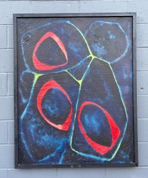 Large Mid Century Abstract Geometric Oil On Canvas Signed Berlin Dated 1963