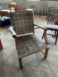 Armed Upholstered Chair In Gray Plaid