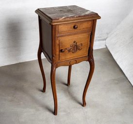 Antique French Louis XV Walnut Marble Top Bedside Cabinet Nightstand