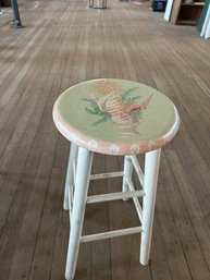 Hand Painted Stool With Shell Motif