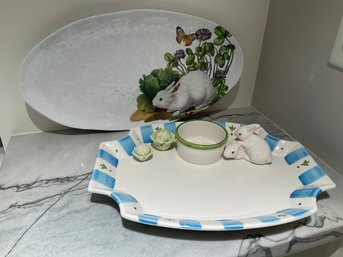 2 Oval Serving Trays With Bunny Motif