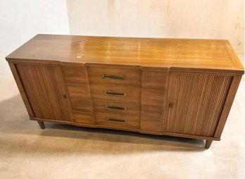 1950s John Widdicomb Mid-Century Modern Fruitwood Credenza / Sideboard With Tambour Doors