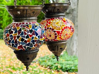 Beautiful Turkish Mosaic Glass Hanging Candle Holders
