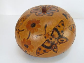 Handcrafted Butterfly Floral Design Gourd Trinket Box