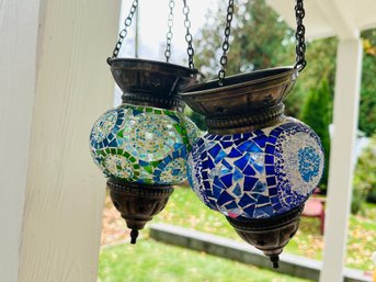 Beautiful Turkish Mosaic Glass Hanging Candle Holders