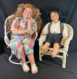Two Porcelain Dolls In Need A Forever Home. Chairs Included!