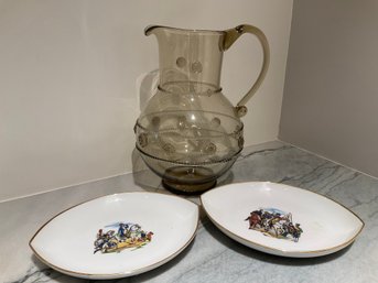 Juliska Glass Pitcher And Porcelain JWK West Germany Plates