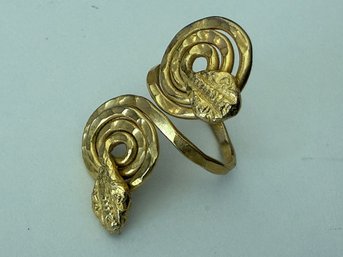 Adjustable Coiled Double Head Snake Ring, Gold Or Goldtone
