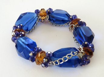 Outstanding Cobalt Glass Metal Stretch Bracelet