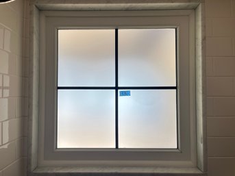 A Pair Of Square Frosted Leaded Glass Windows - 4 Lite