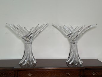 A Pair Of Vintage Art Vannes French Blown Crystal Table Lamps