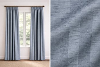 Set Of 2 Custom Cornflower Blue Silk Drapes With Broadstripe Pattern