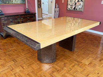 A Stunning Natural Anigre Wood Dining Table With Tortoise Trim & Base, Extendable