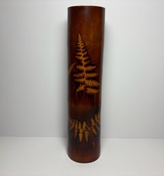 Chinese Bamboo Cylinder With Fern Decorations