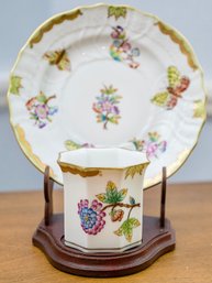 Gorgeous Herend Queen Victoria Dish Set With Hand-painted Peony And Butterfly Pattern