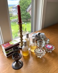 Candle Holder And French Eau De Toilette Lot