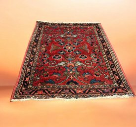 Antique Hand-Knotted Persian Sarouk Wool Scatter Rug  ~ Red Floral ~ 23 1/4' X 32 1/4'