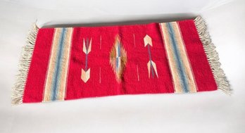 Vintage Southwestern Handwoven Wool Rug /Table Runner With Arrow & Geometric Motifs