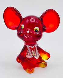 Adorable FENON ART GLASS Ruby Red Mouse Hand Painted And Artist Signed