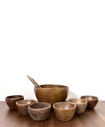 Vintage Teak Salad Bowl Set With Serving Spoons