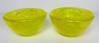 Yellow Kosta Boda Candle Holders (2)