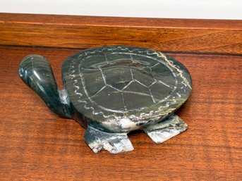 A Signed Carved Marble Turtle Figure