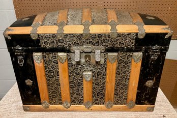 Beautiful 19th C. Wood And Tin Immigrant Steamer Trunk