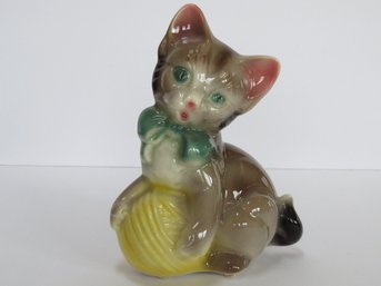 Vintage Mid Century Royal Copley Ceramic Kitten With Ball Of Yarn Figurine