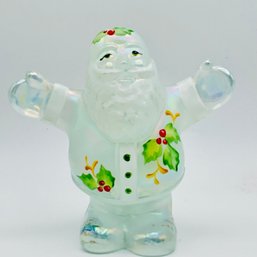 Iridescent Opal FENTON ART GLASS Olde World Santa Figurine Hand Painted And Artist Signed