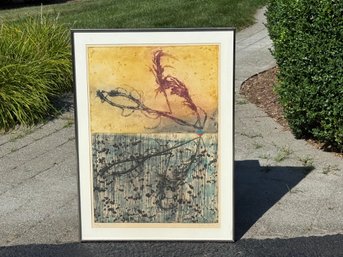 A Vintage Pencil Signed & Numbered Abstract Mixed Media Lithograph