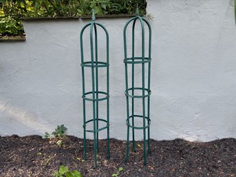 Pair Green Metal Garden Obelisk Trellises