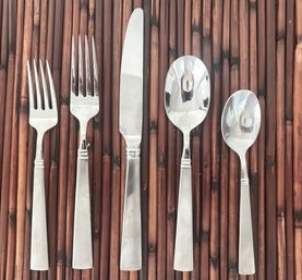 Boxed Service For 16 ~POTTERY BARN 'Ridge' Stainless Steel Flatware -86 Pieces ~