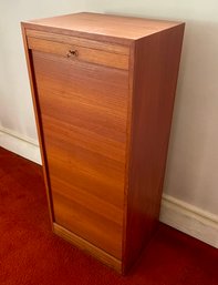 Tall Danish Modern Teak Jewelry Cabinet - Locking Tambour Door - 1960s