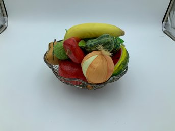 Silvertone Wire Basket With Fruit