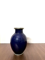 Cobalt Vase With Silver Tone Collar And Foot Guard - Morocco