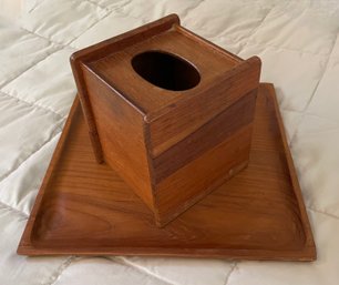 Mid Century Teak Tissue Holder And Tray