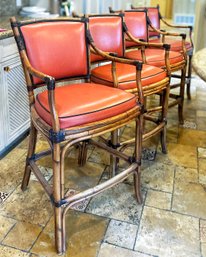 Four Split Reed Counter Height Bar Stools With Arms