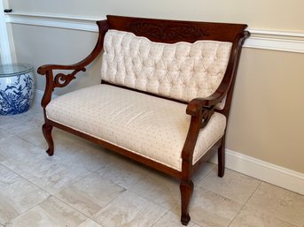 Antique Victorian Carved Wood Scroll Detail Setee