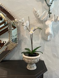 Faux Orchid In Rustic Style Planter (LOC: F2)
