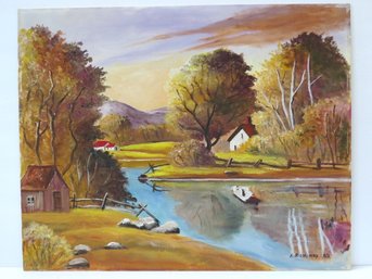 Pasture With Pond 16' X 20' Oil On Board Painting - Arthur A. Richards